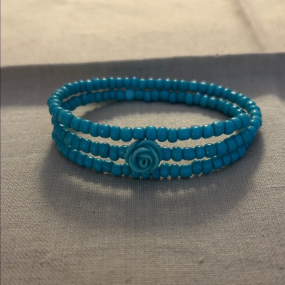 Turquoise Beaded Wrap Bracelet with Rose Accent